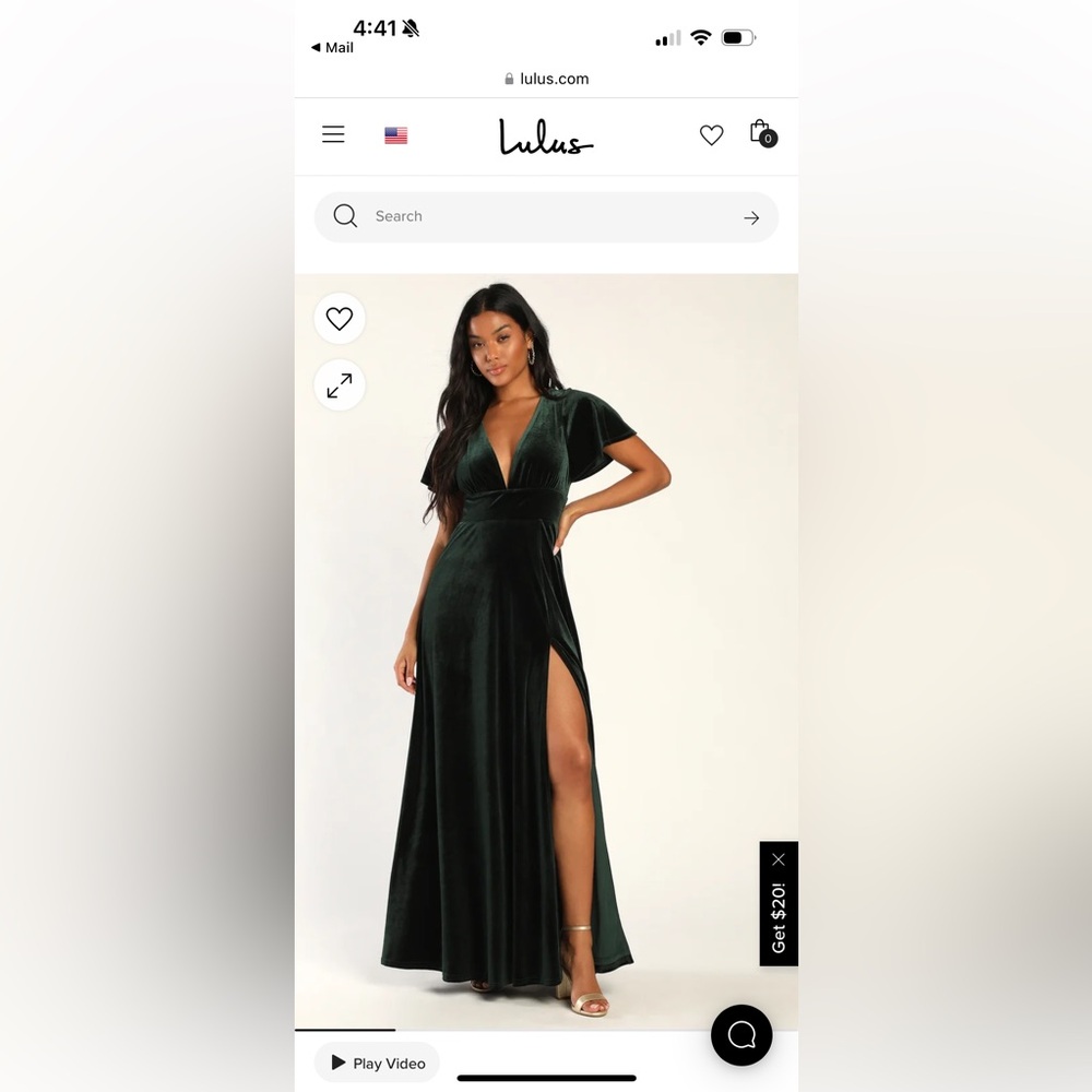Lulus Stunning Days Emerald Green Velvet Flutter Sleeve Maxi Dress